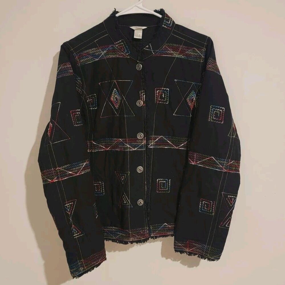 Christopher And Banks Womens Jacket Size Large Retro Art Embroidered Abstract
